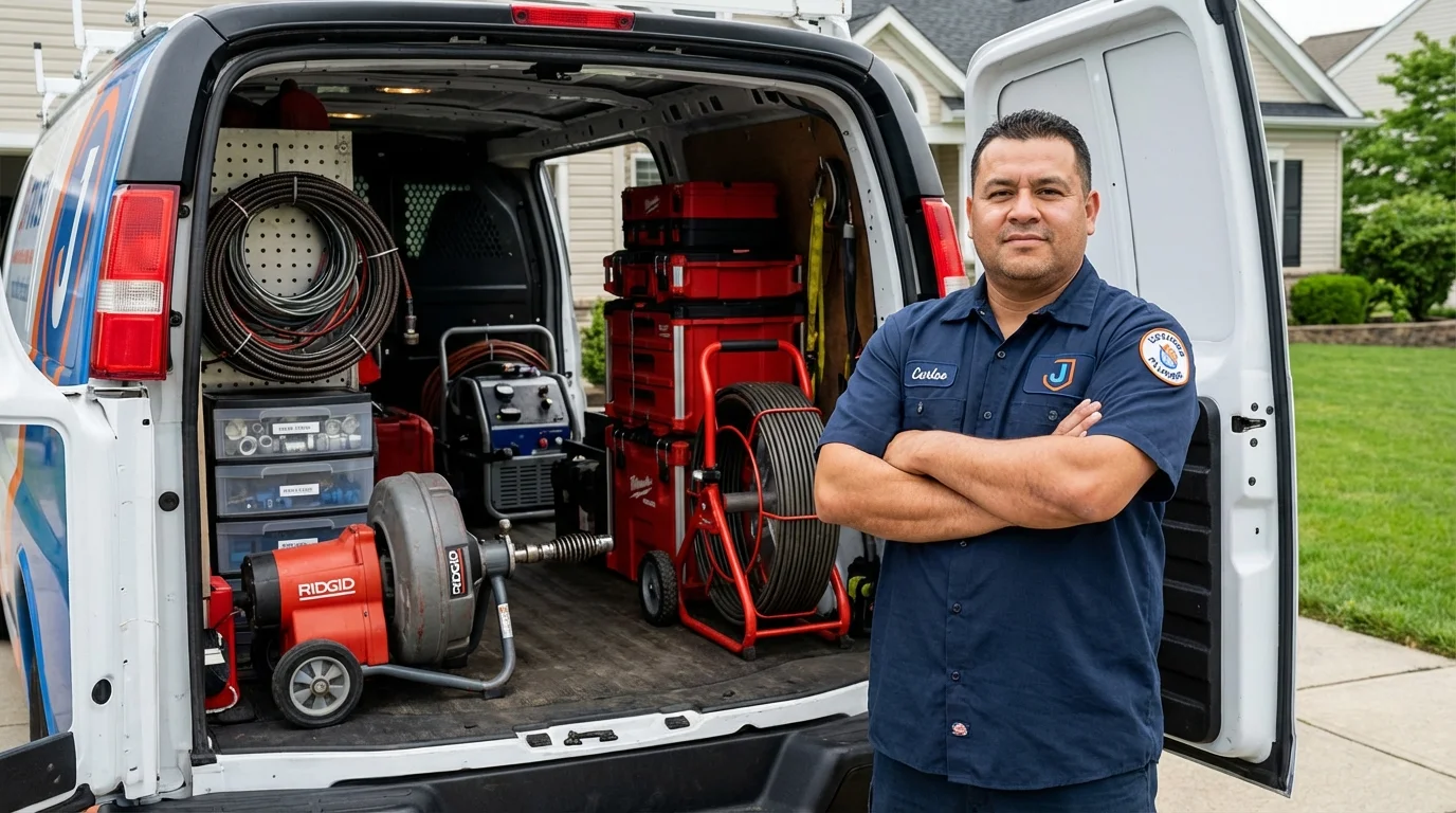 Professional drain cleaning equipment and Johns Plumbing LLC plumber in Bayboro