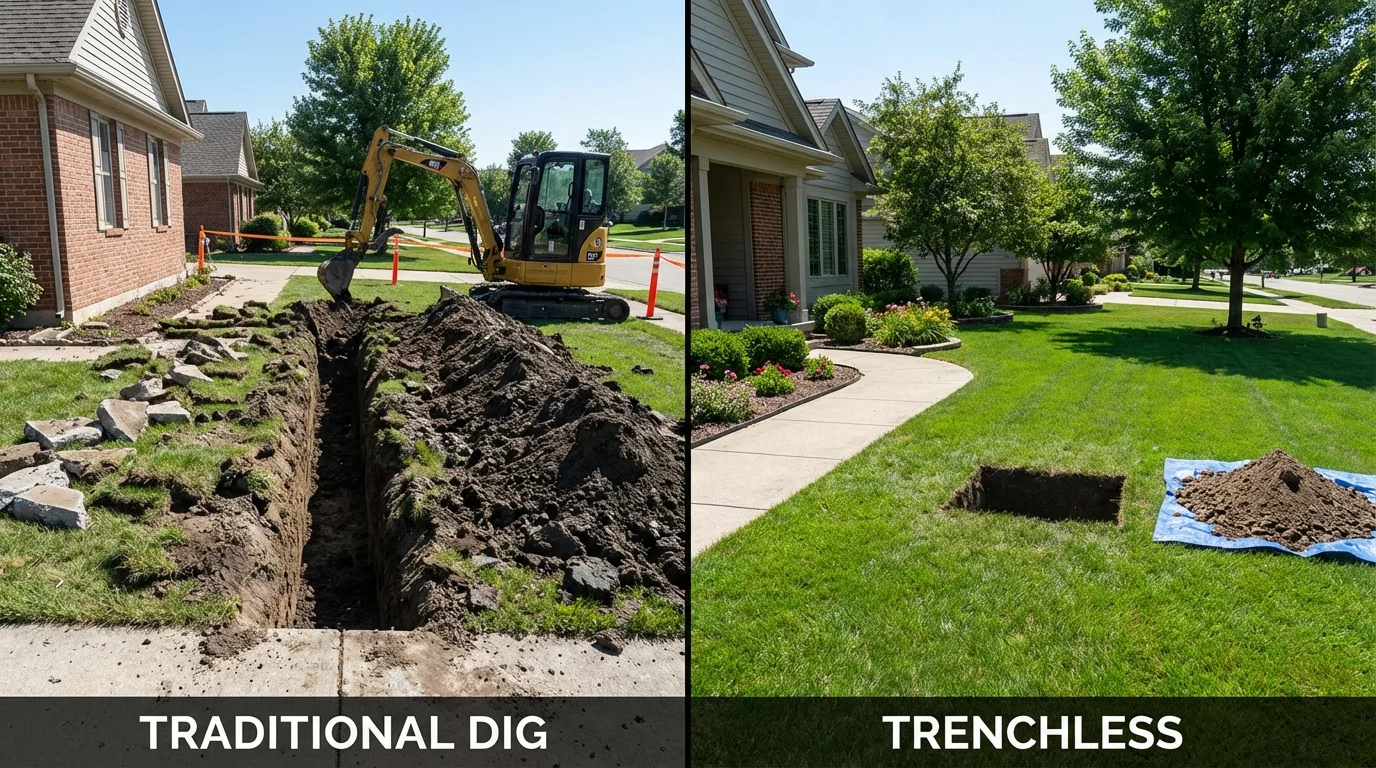 Trenchless sewer repair with minimal yard damage versus traditional excavation in Bayboro, NC